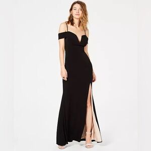 City Studio Juniors' Off-The-Shoulder Black and Peach Gown
